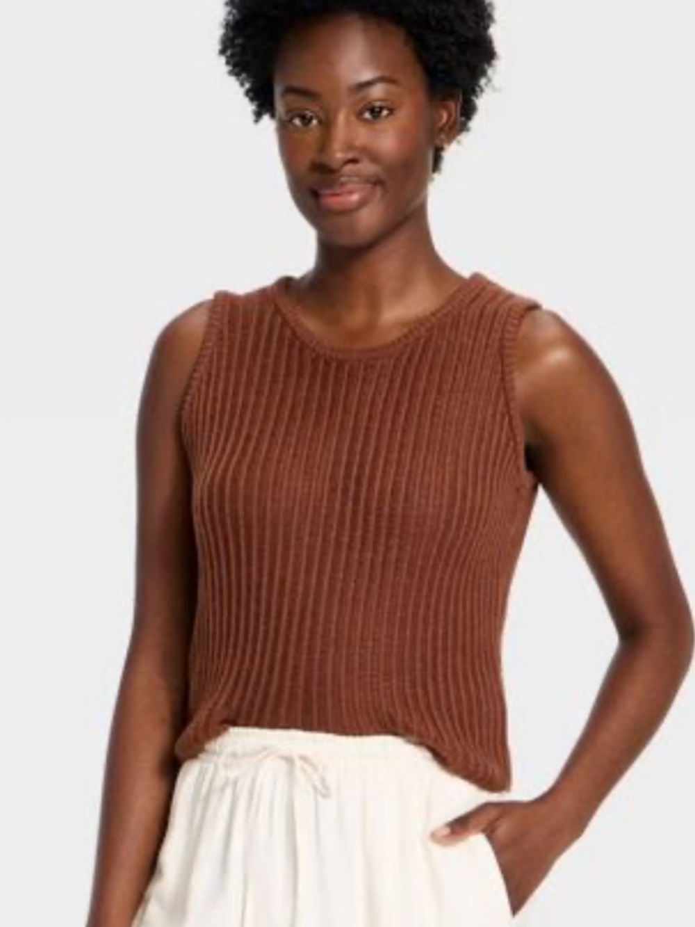 A New Day Women's Crewneck Drop Needle Pullover Sweater Tank Brown S